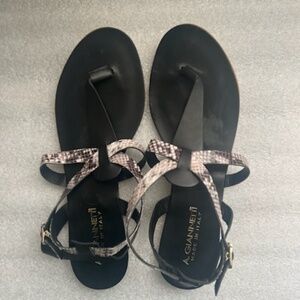 A. Giannetti Made in Italy Snake Print Black Leather Summer Sandals 10M